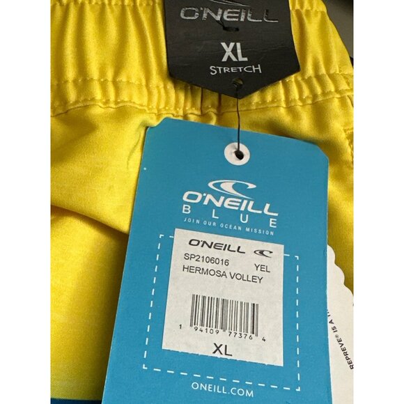 ONeill Mens XL Yellow & Blue Striped BoardShorts Sustainable Swimwear - Picture 11 of 11